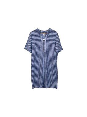 Anne Klein Tunic Shirt Dress 12 Blue White Stripes Cotton Viscose Nautical Boho
